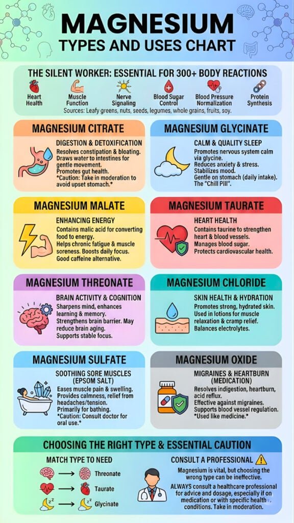 magnesium types and uses chart