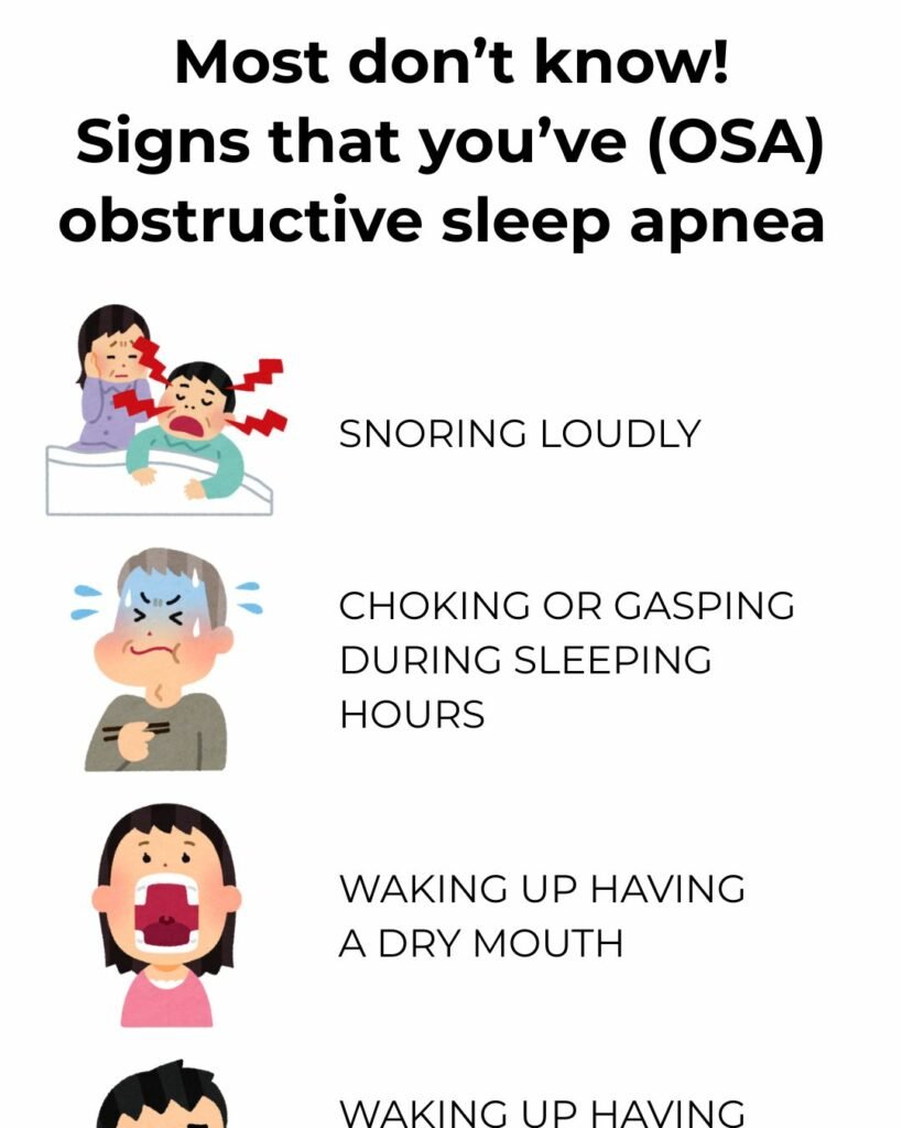 1. Signs of obstructive sleep apnea: loud snoring, choking, and dry mouth symptoms.